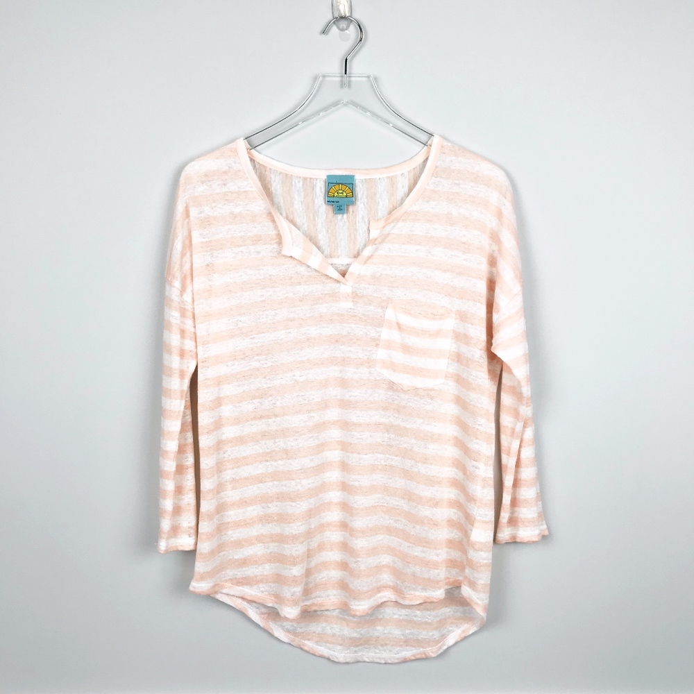 C&C California Linen 3/4 Sleeve Striped Shirt